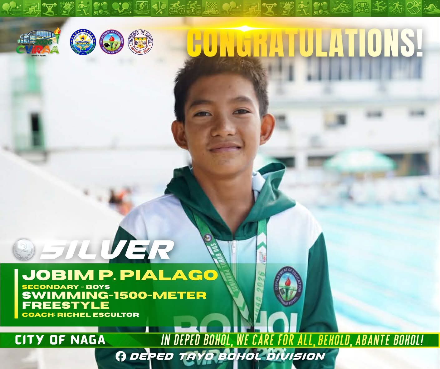 Bohol’s Jobim Pialago wins silver in CVIRAA 2026 swimming
