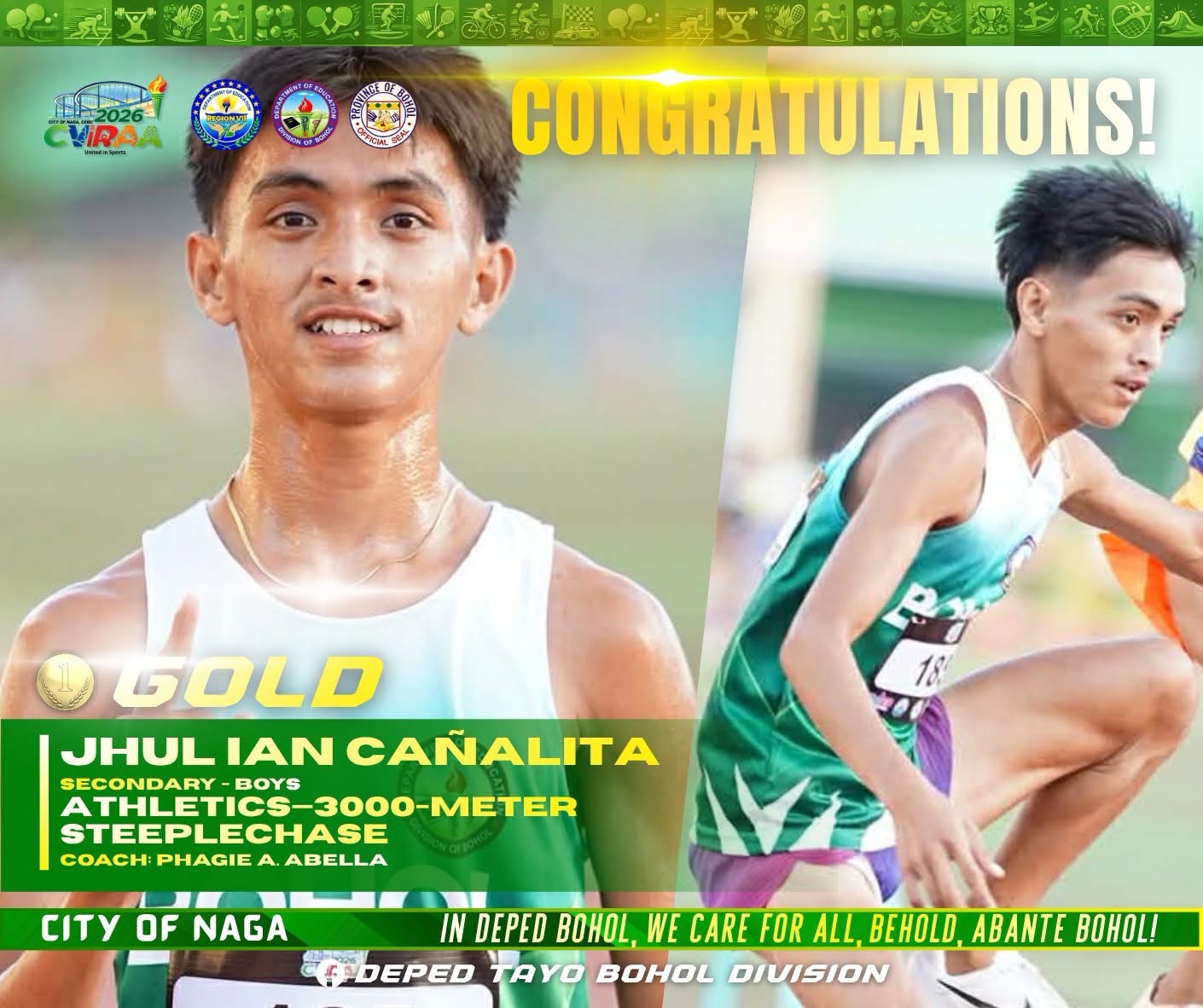 Bohol athlete wins gold in 3,000m steeplechase at CVIRAA 2026