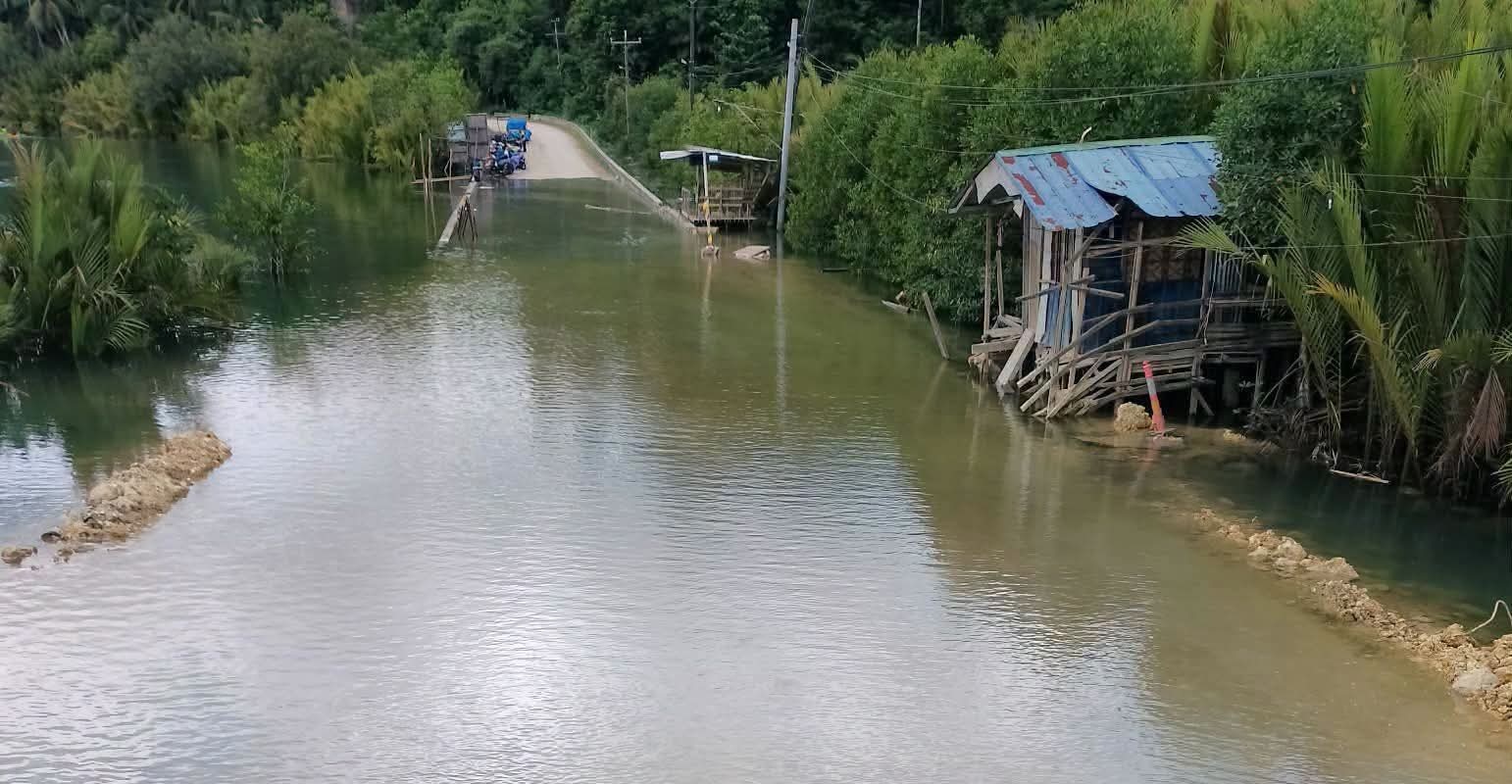 High tide delays repairs on Bato Bridge as Abatan River overflows